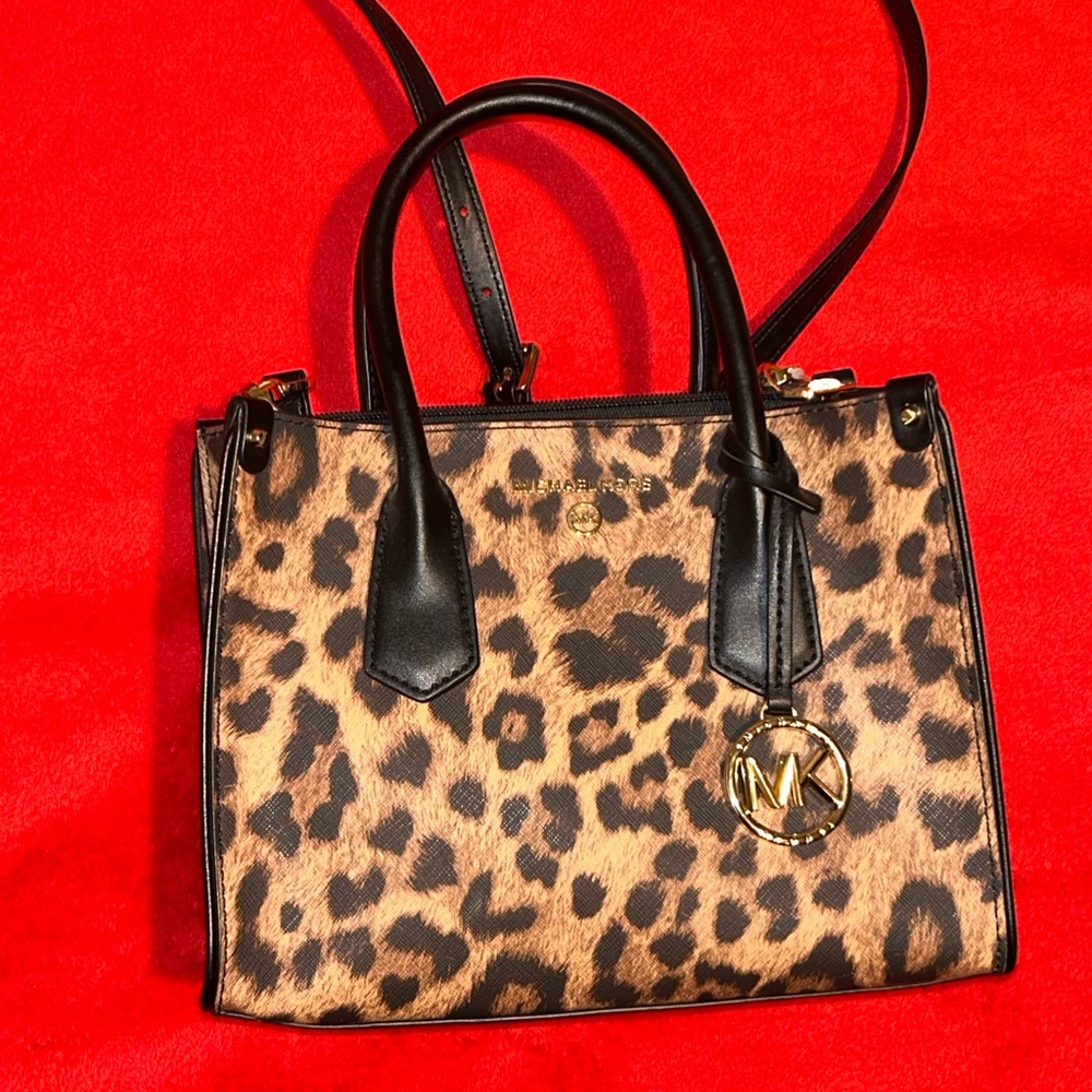 Michael Kors Leopard-Print Satchel in Brown and Black